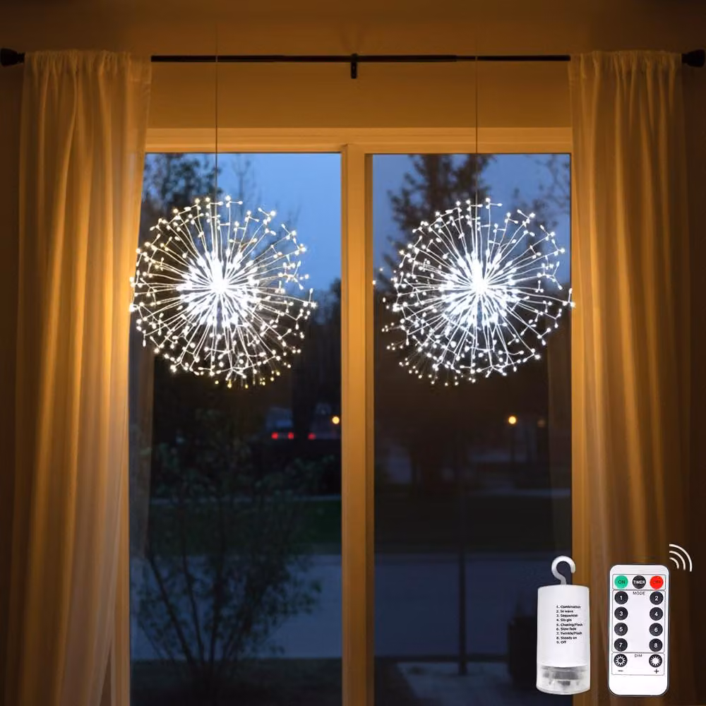 2x Dandelion Fairy Lights Batteria 198 LED Luci di Natale 8 Modi Finestra Decorazione di Natale fai da te Fuochi d'artificio Luci Indoor Party Wedding Decorazione