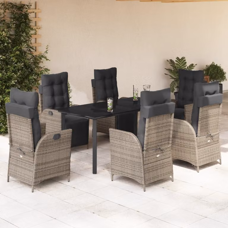 vidaXL Set da Pranzo da Giardino 7 pz in Polyrattan e Vetro Grigio e Nero