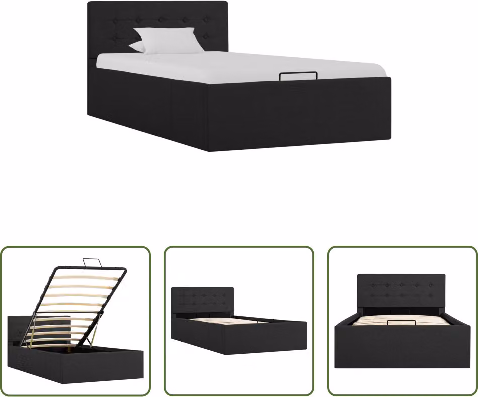 The Living Store Letto contenitore idraulico in tessuto grigio scuro 90×200 cm
