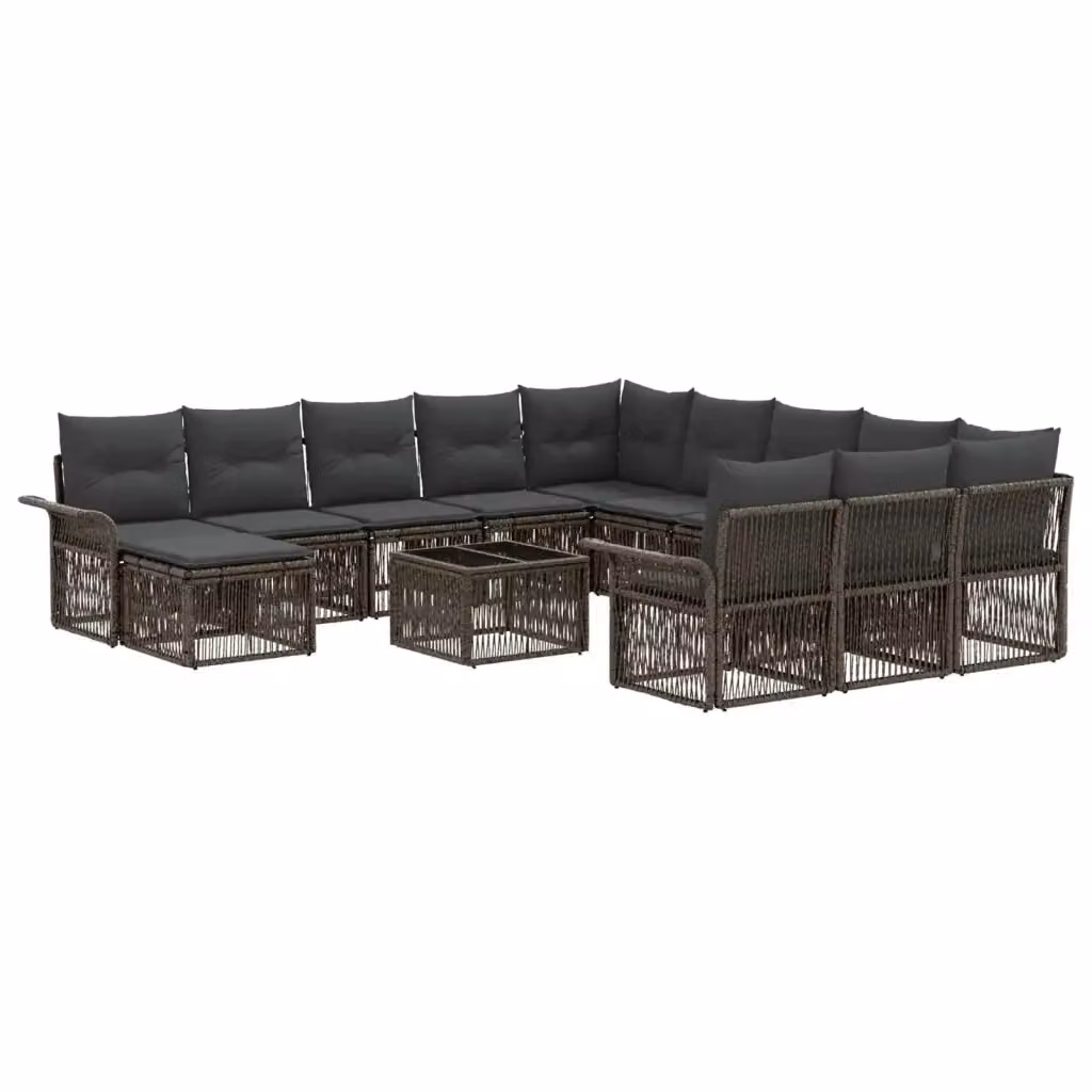 Set Divano da Giardino vidaXL a Forma a U in Polyrattan Grigio, 13 Pezzi con Cuscini e Tavolino – 2