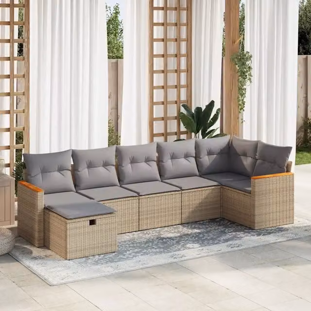 Set Divani da Giardino 7 pz con Cuscini Beige in Polyrattan 3325930