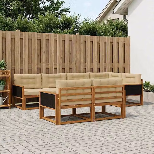 Set di divani da esterno 8 pz Naturale e Beige 3382636