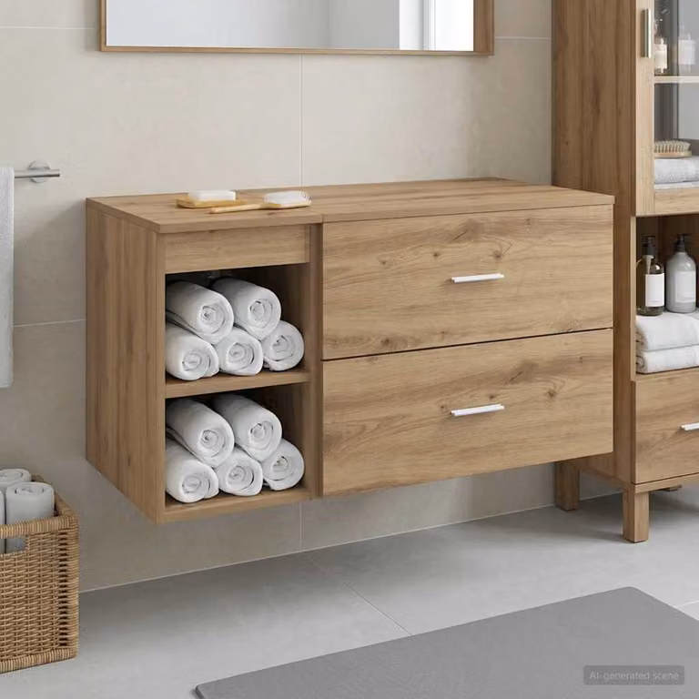 Set di mobili per il bagno moderno vidaXL composto da mobile sottolavabo e pensile a parete in colore marrone L/P/H: 62,5 x 44,5 x 50,0 cm