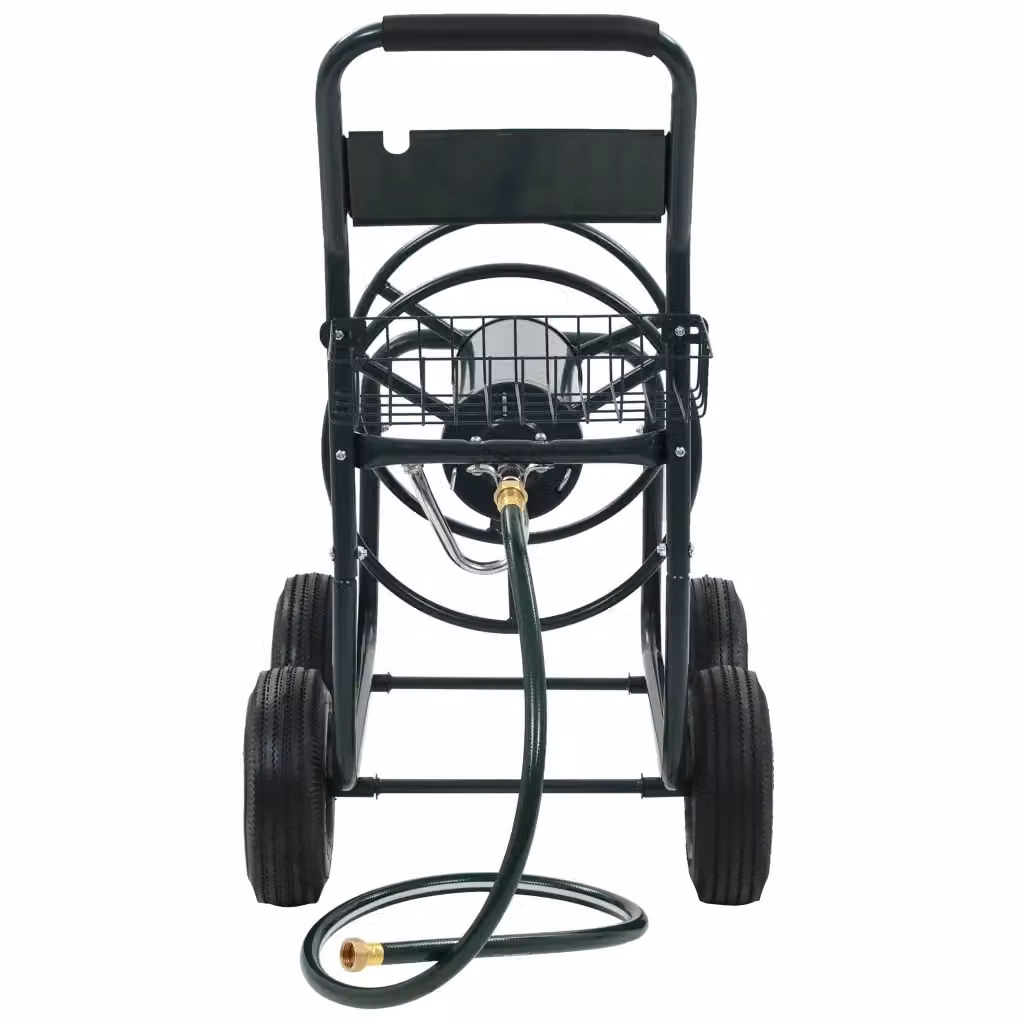 Carrello Avvolgitubi da Giardino in Acciaio e Gomma Verde con Connettori 1/2" e 75 m di Lunghezza DESIGN IN CFW2988801 – 2