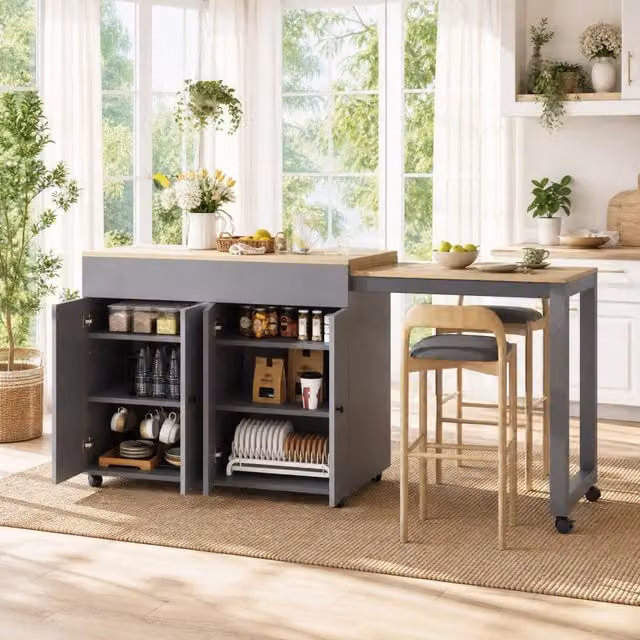 Tavolo allungabile con 6 vani e ripiani regolabili, per cucina e sala da pranzo, in MDF, grigio, 117 × 50 × 94,6 cm