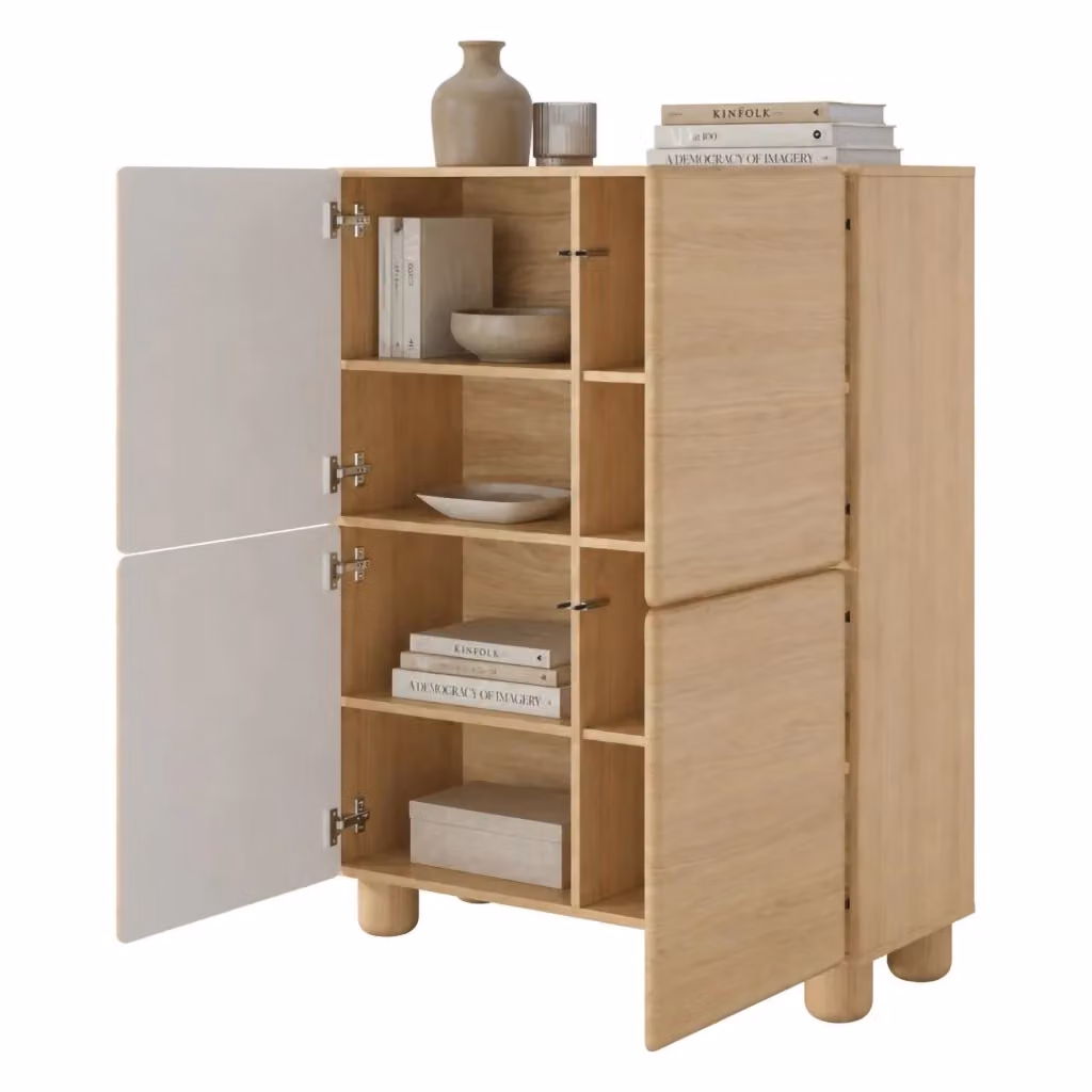 Madia Hamola DMORA con 6 ripiani, Credenza in legno Rovere Marrone, L: 100 cm, P: 38 cm, H: 125 cm – 2