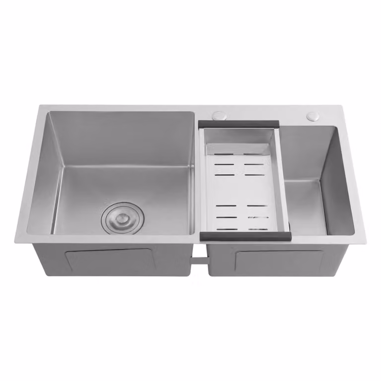 Lavello, acciaio inossidabile, design a due vasche, colore argento