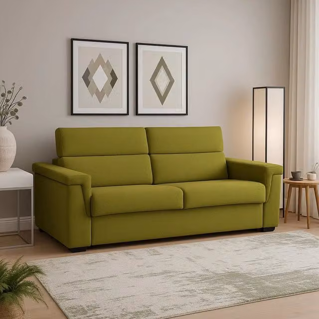 Divano 3 posti Cantu DMORA in tessuto verde con coperture sfoderabili, design moderno Made in Italy, L: 225 cm, P: 95 cm – 1