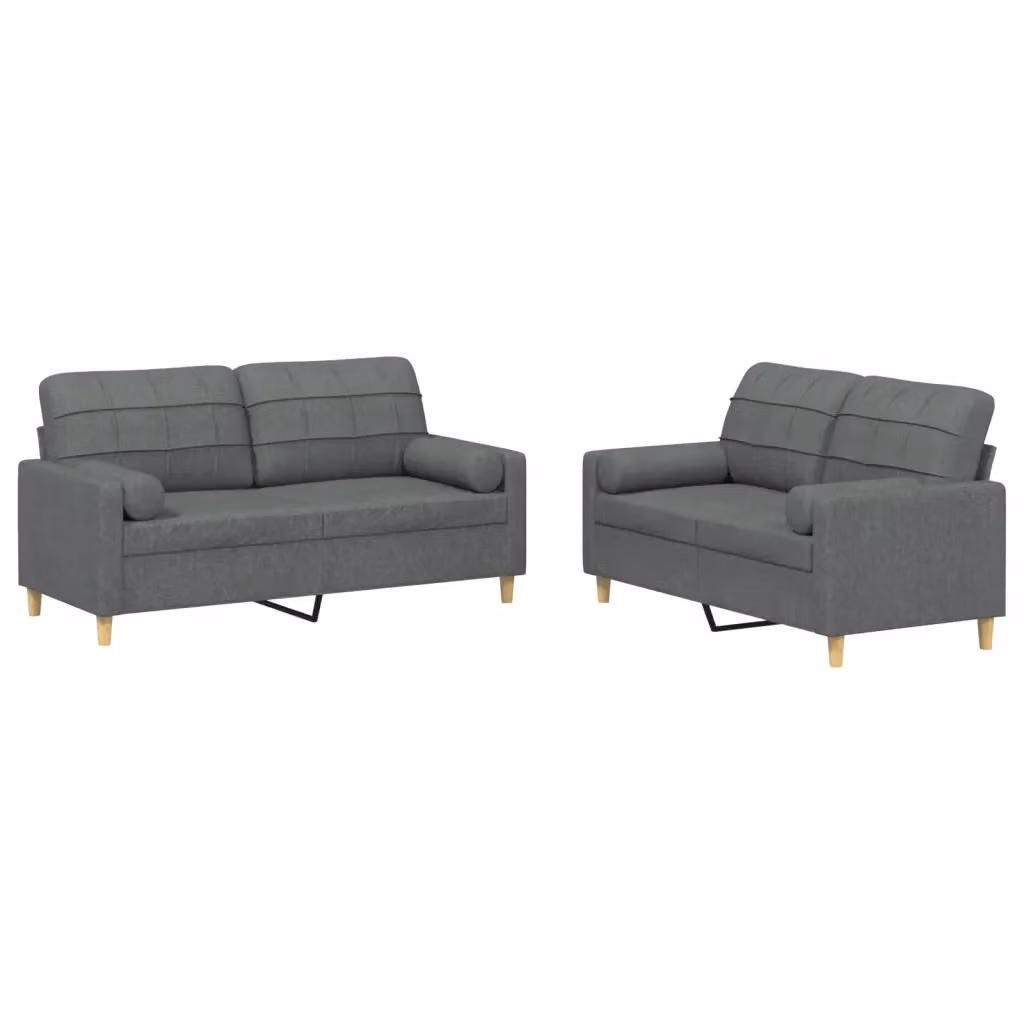 Set di 2 divani moderni vidaXL in tessuto grigio con cuscini decorativi per soggiorno – 2