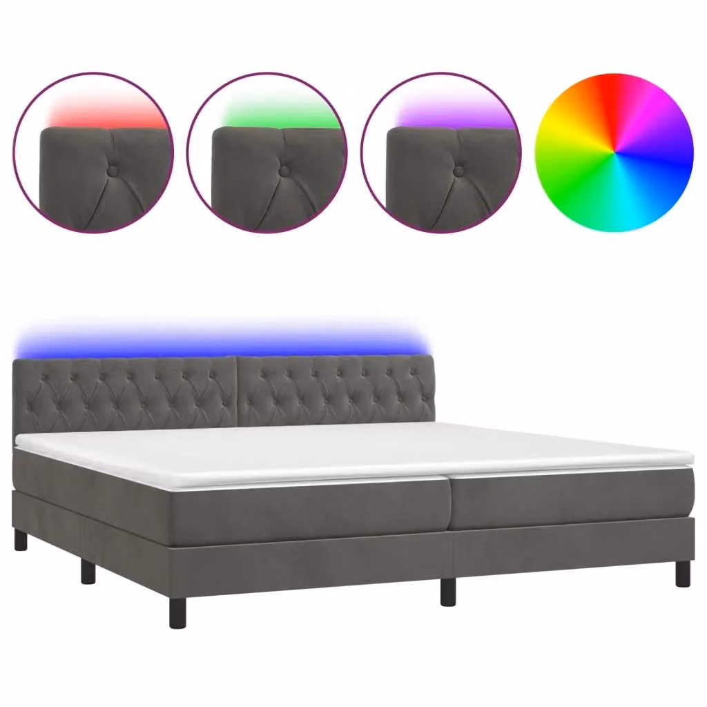Letto Ibrido con Materasso vidaXL in Velluto Grigio e Bianco con Illuminazione LED e Porta USB L/P/H: 200 x 200 x 203 cm – 2
