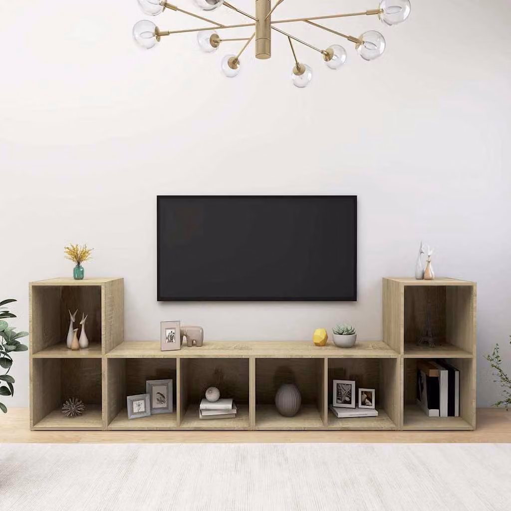 Set di 4 mobili TV vidaXL in legno multistrato color rovere sonoma, L 72 cm x P 35 cm x H 36,5 cm