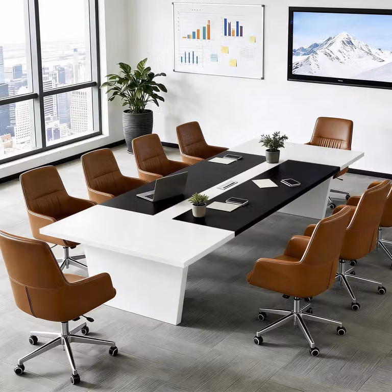 Tavolo da conferenza, ufficio, dimensioni 320x120x74 cm, colore nero e bianco