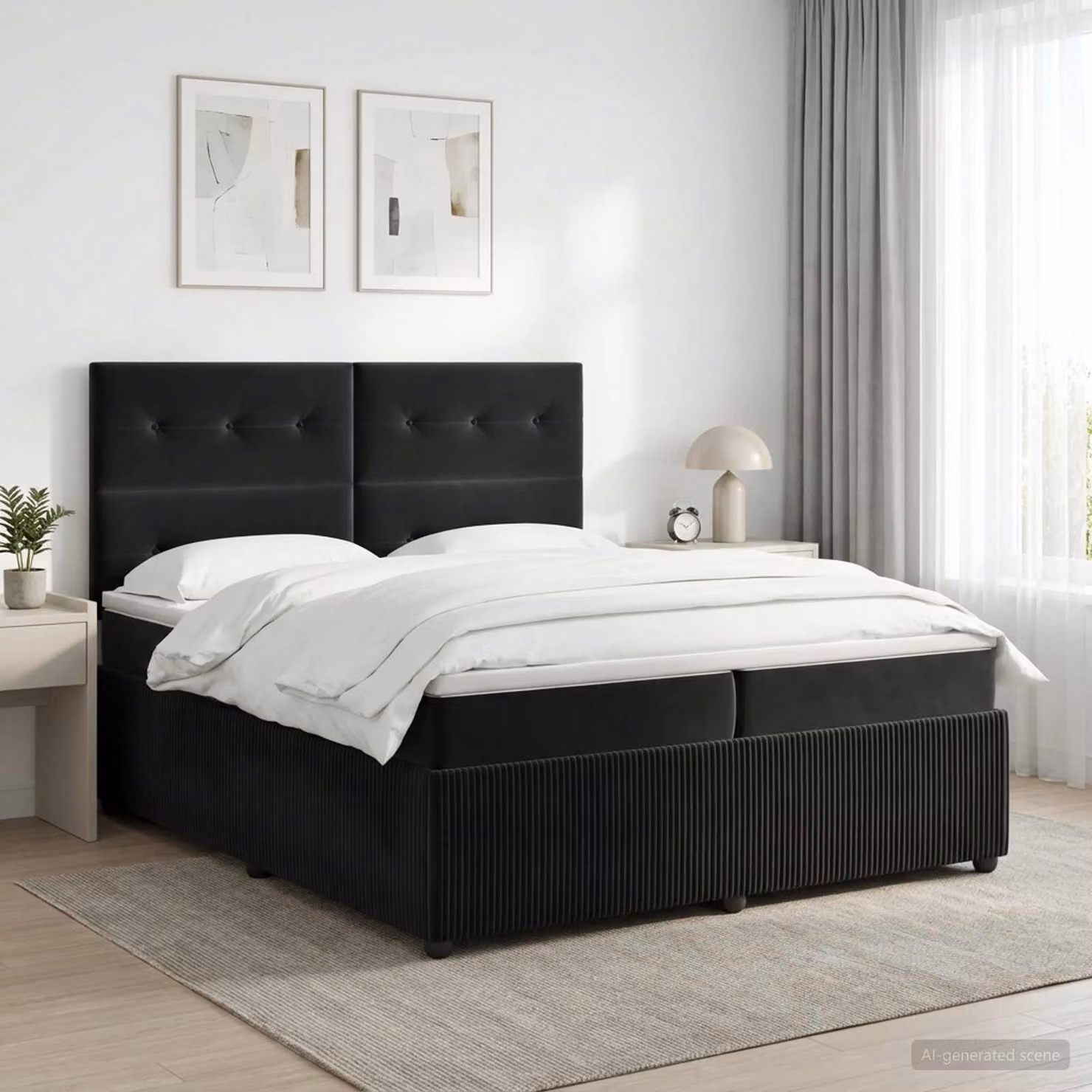 Letto box spring con materasso vidaXL in velluto nero L: 200 cm, P: 200 cm, H: 140,5 cm