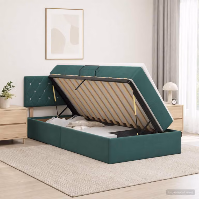 Letto con contenitore vidaXL in velluto verde scuro L: 100 cm, P: 200 cm, H: 204 cm