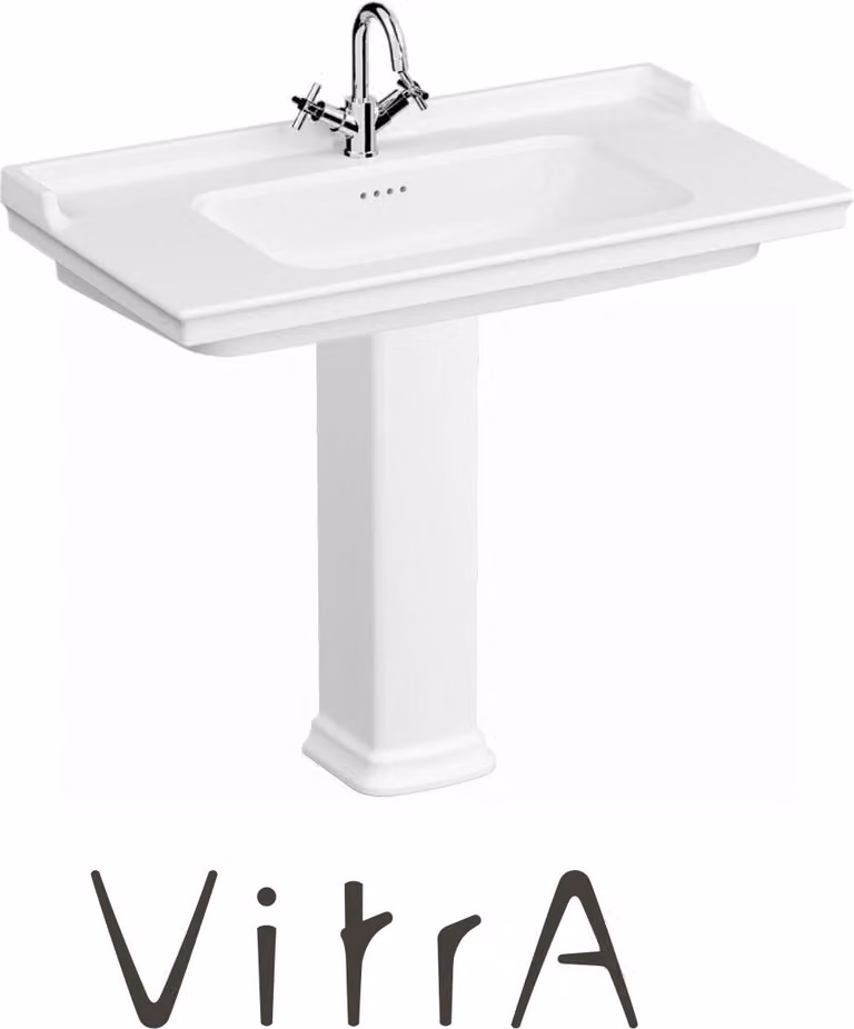 Lavabo Vitra VALARTE 80 cm con colonna lunga smalto Hygiene, bianco