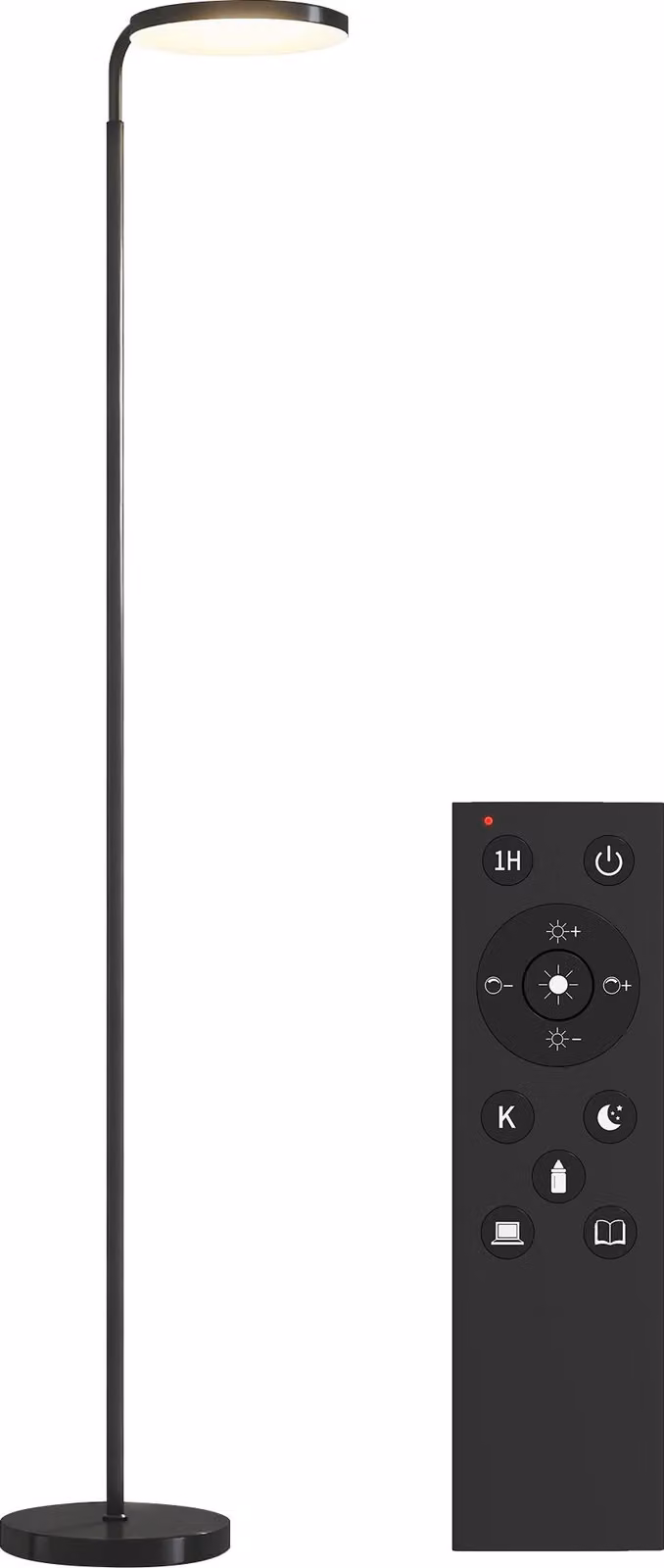 Lampada da Terra LED con Testa Girevole a 350° e Telecomando Magnetico Regolazione Luminosità Nero
