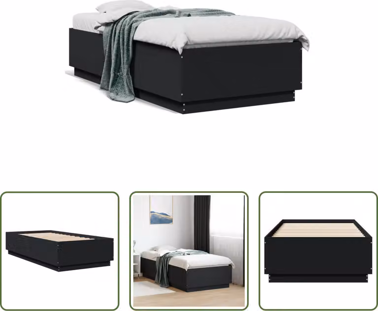 The Living Store Struttura letto nera 90x190 cm in materiale ligneo