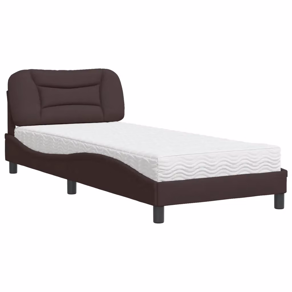 Letto con Materasso Hvar vidaXL in Tessuto Marrone e Bianco L/P/H: 190 x 90 x 208 cm – 2