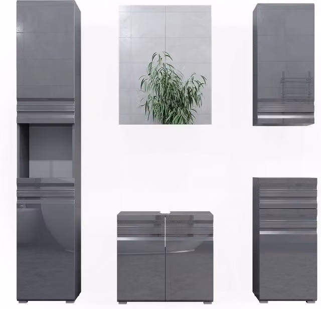 Set mobili bagno Fredd Antracite lucido 5 pezzi Vicco