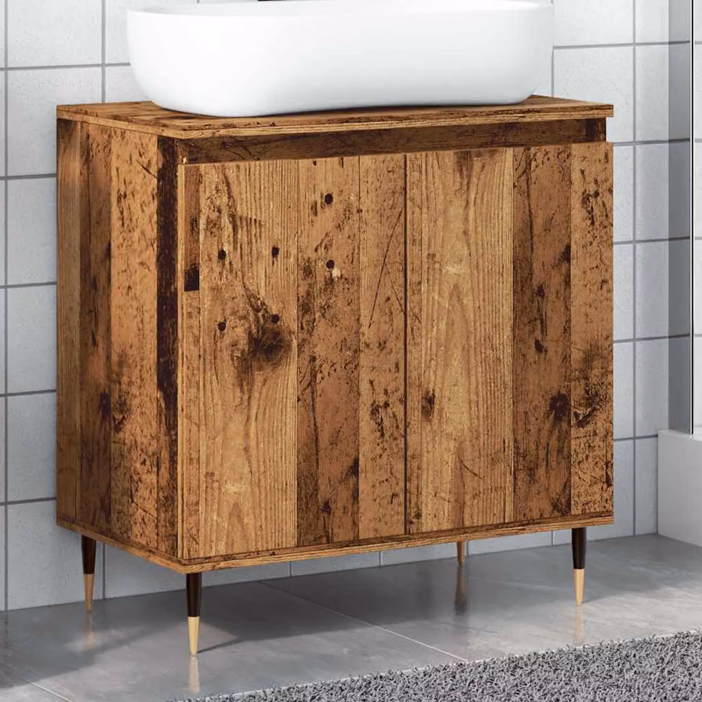 Mobile da bagno vidaXL in stile industriale color marrone con ante a battente, L: 58 cm, P: 33 cm, H: 60 cm