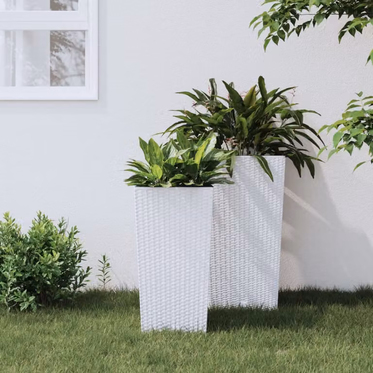 Fioriera con interno rimovibile vidaXL bianca in plastica effetto rattan con capacità 26,5 L