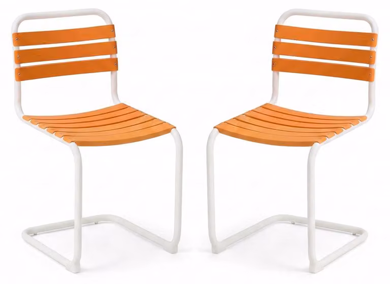 Set di 2 sedie in acciaio e polipropilene, con piedini antiscivolo, design moderno, ideali per giardino, terrazzo, cucina, bar e ristoranti – Nadia, colore arancione