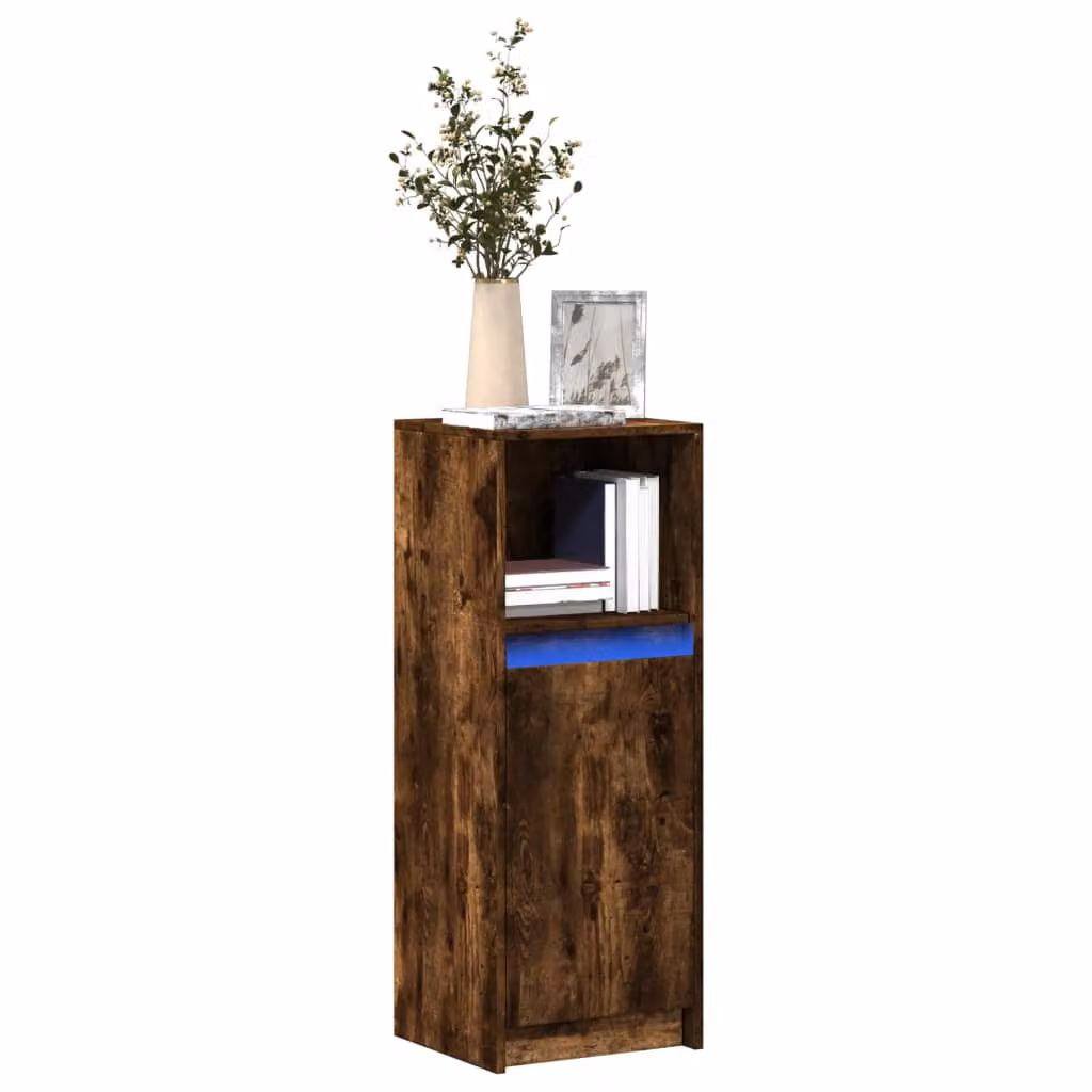 Credenza moderna vidaXL con illuminazione LED in legno multistrato e MDF, colore Rovere Fumo, L/P/H: 38 x 34 x 100 cm