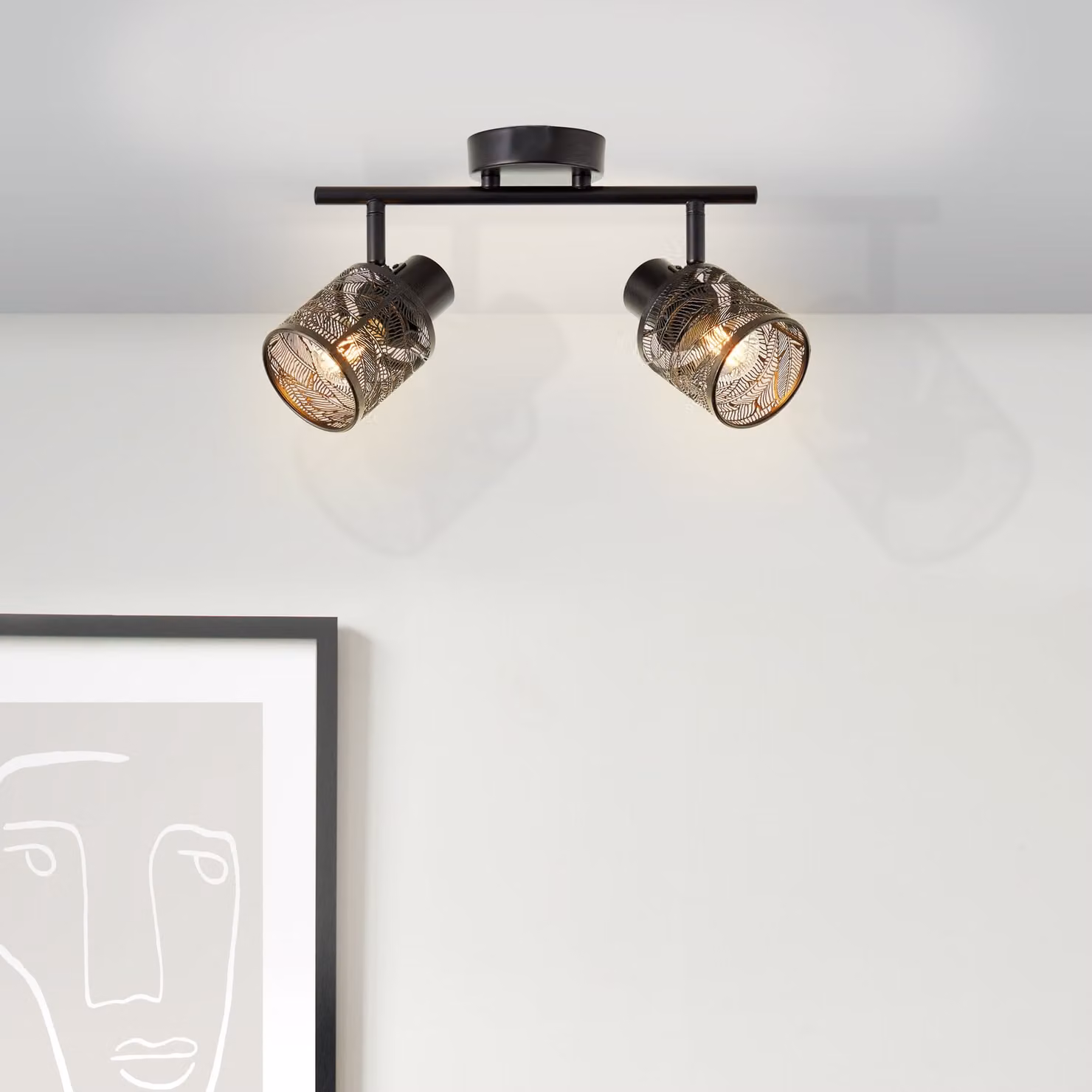 BRILLIANT Lampada da soffitto nera BANO | Faretto da soffitto doppio con paralume a motivi floreali | 2x E14 max. 40W | Metallo