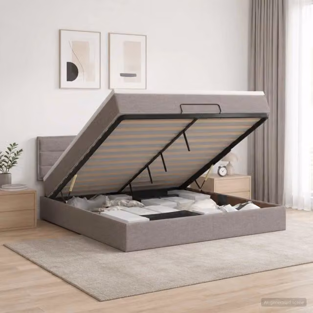 Letto ottomano con materasso vidaXL in tessuto beige e grigio L/P: 140 x 190 cm