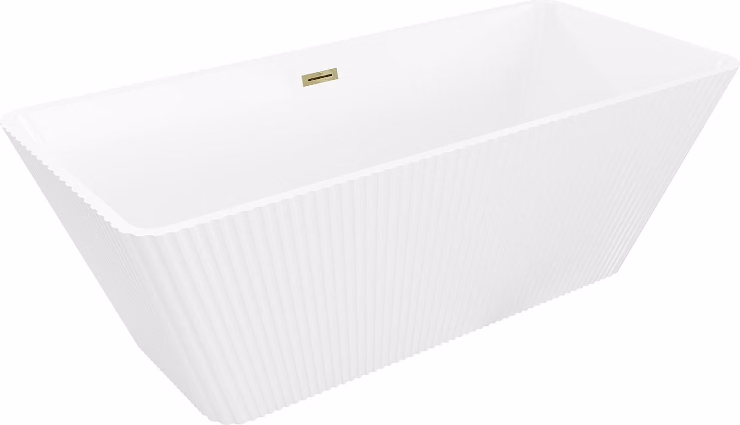Mexen Tava vasca da bagno freestanding rigata 170 x 75 cm, bianca, troppo pieno dorato - 52851707500-50