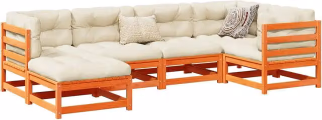 Set Divani Giardino 6pz con Cuscini Marrone Cera Massello Pino 3299524