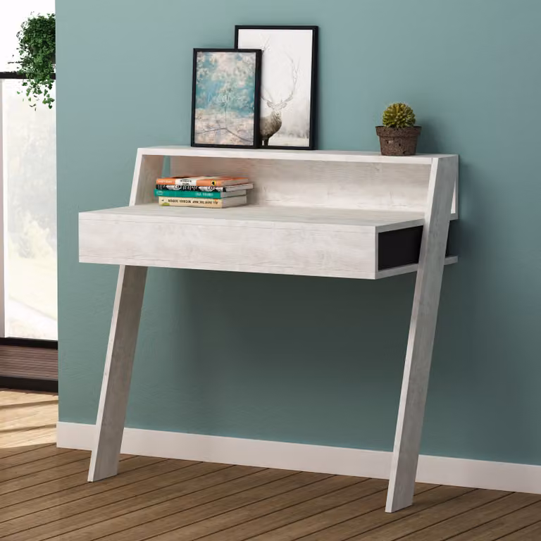 DECORTIE Scrivania moderna Cowork Bianco Antico Grigio Antracite a parete Con cassetto 94 x 50 x 91 cm