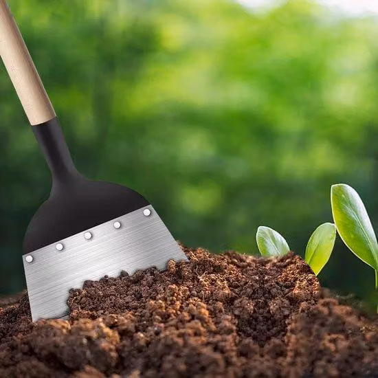 Ibenzoa® – Pala da giardino da 21 cm in acciaio al manganese, versatile per rimuovere erbacce e muschio da terreni e pareti, con manico in legno e rinforzi fissati con rivetti