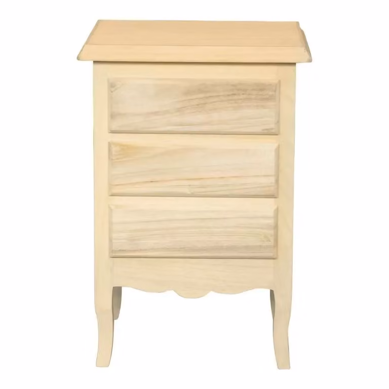 Comodino con 3 cassetti in legno di faggio grezzo Mobili 2G L: 43 cm, P: 32 cm, H: 64 cm