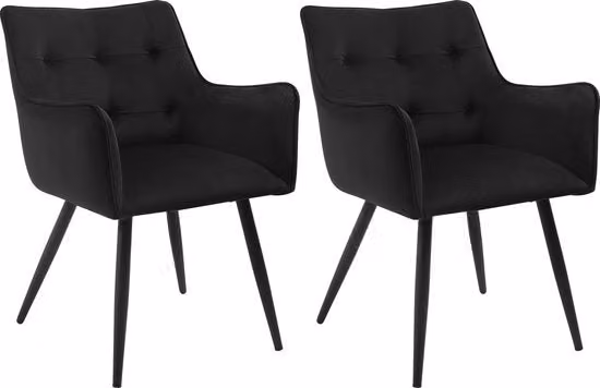 Sedia da Cucina - Set di 2 Sedie - Pelle da Cucina - Velluto - Pieghe Nere - Nero