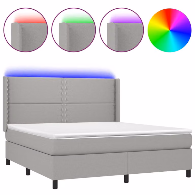 Letto a Molle Materasso e LED Grigio Chiaro 180x200 cm Tessuto