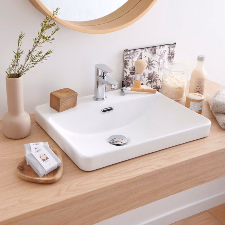 Lavabo da incasso rettangolare in Vetroceramica bianca 48x37cm LEA