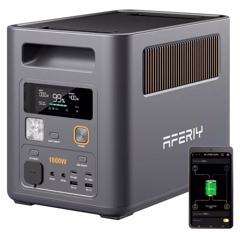 Centralina portatile - Generatore solare P180PRO - 1800 W - Batteria LiFePO4 da 1024 Wh - Ricarica rapida - Espandibile - Controllo tramite app - Prese di corrente conformi agli standard UE