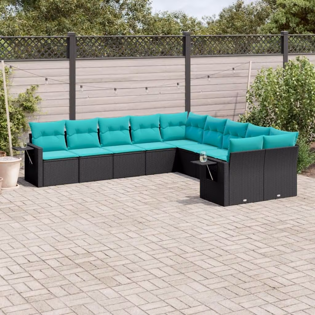 Maison Exclusive - Set da giardino 10 pezzi con cuscini, polyrattan nero