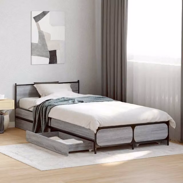 Struttura letto con testata con ruota Sonoma grigio 80 x 200 cm 3429696