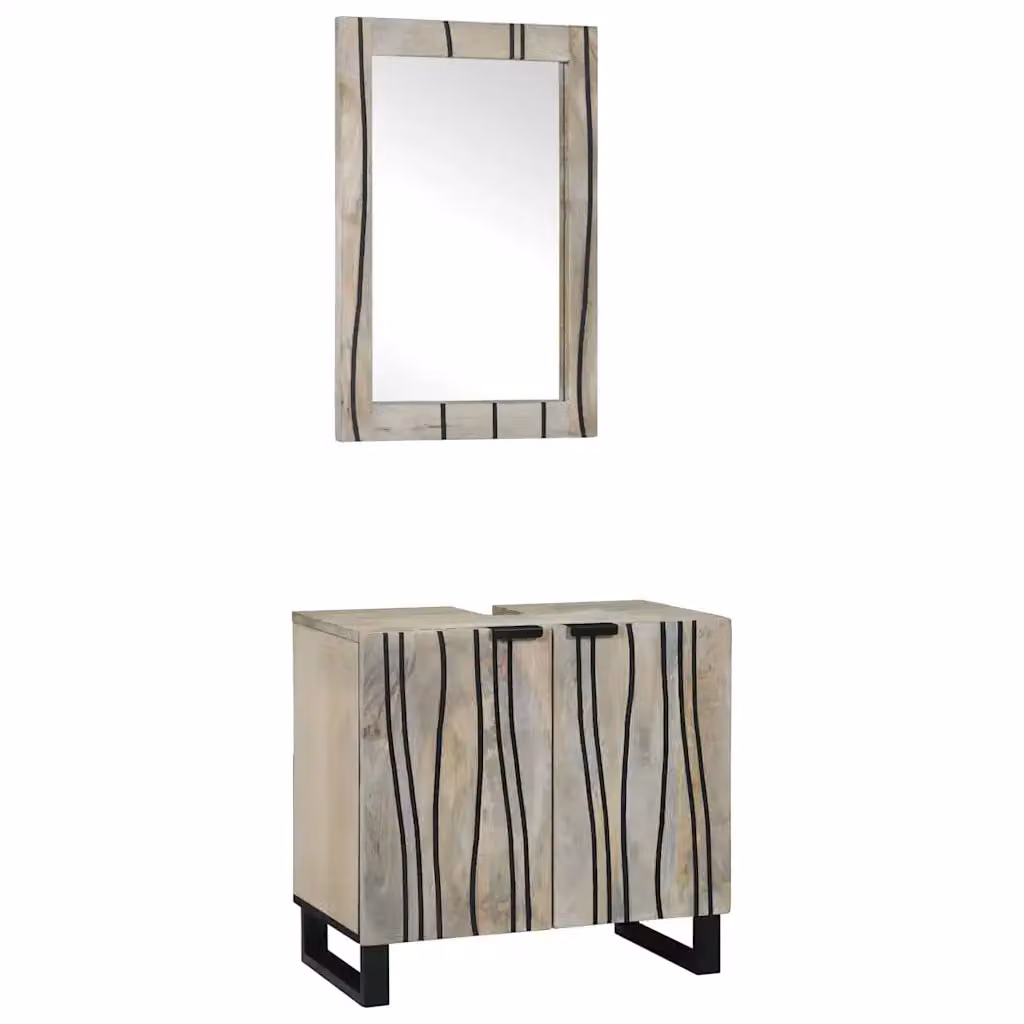 Set di mobili da bagno moderno vidaXL composto da mobile lavabo e armadietto con specchio in legno e metallo, Bianco e Nero