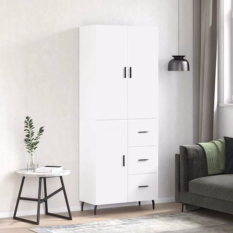 Credenza moderna vidaXL bianca con ante e ripiani interni, L: 69,5 cm, P: 34 cm, H: 180 cm