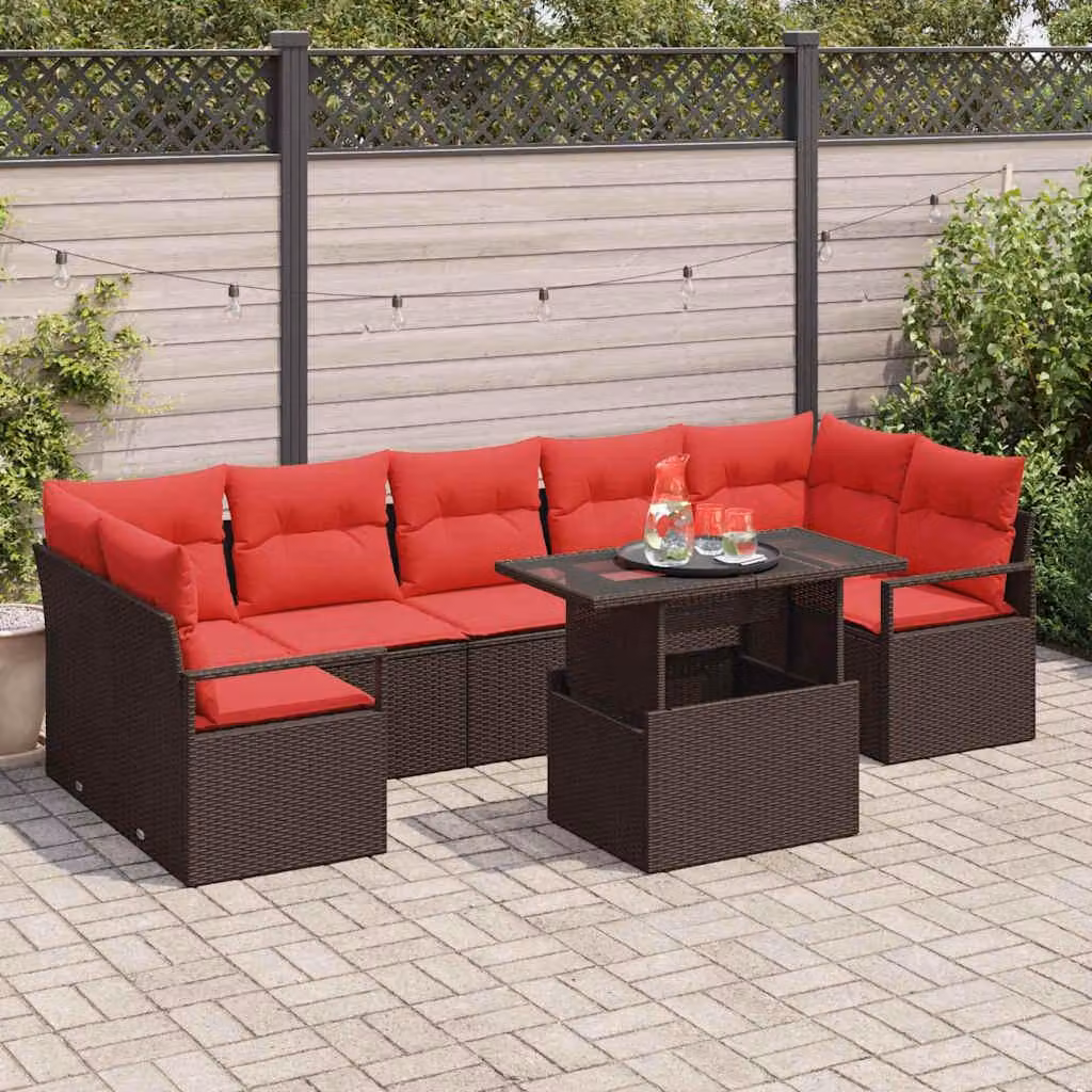 Maison Exclusive - Set da giardino composto da 8 pezzi, divano e poltrone, in rattan sintetico marrone