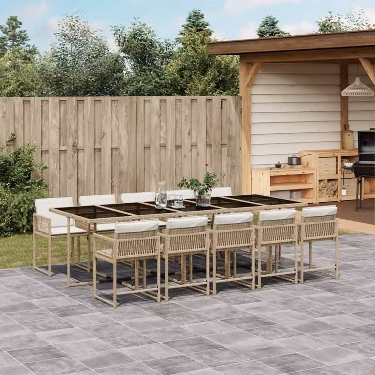 Maison Exclusive - Set da Pranzo da Giardino 11 pz con Cuscini Beige in Polyrattan