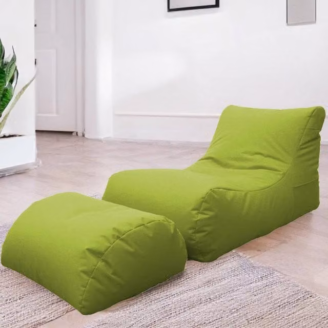 Chaise Longue moderna Alton di Talamo Italia con poggiapiedi in Nylon e pouf imbottito, colore Verde, L: 120 cm, P: 80 cm, H: 60 cm