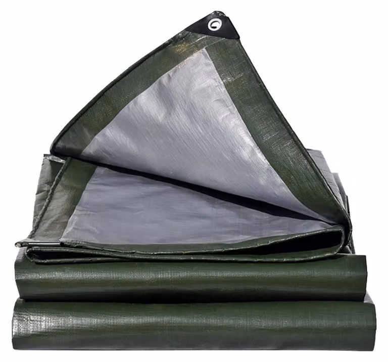 Telo di copertura in tessuto, dimensioni 4x6 metri, 180 g/m², colore verde/argento, impermeabile, con occhielli