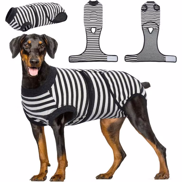 Body per cani post-operatorio, traspirante, grigio a righe, taglia XXL
