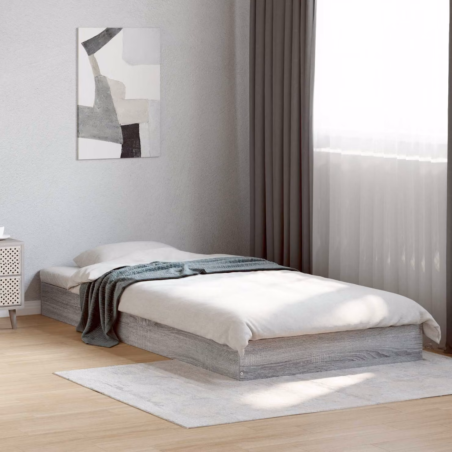 vidaXL Struttura letto a pavimento Sonoma grigio L: 80 cm, P: 200 cm, H: 83 cm