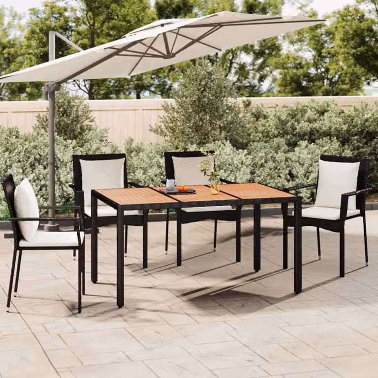 vidaXL Tavolo da Giardino Rettangolare in Polyrattan e Legno di Acacia Oleato Nero