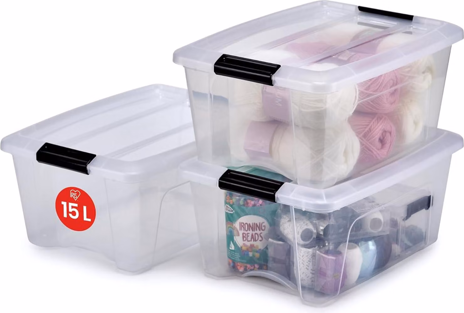 Set di contenitori in plastica trasparente da 3 a 15 litri, perfetti per l'ufficio e la casa